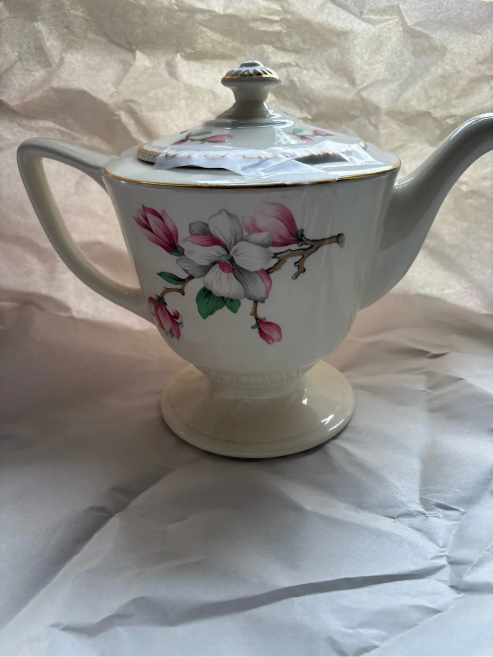 Vintage Homer Laughlin Teapot Coffee Pot Liberty Magnolia/Pink Dogwood Flowers
